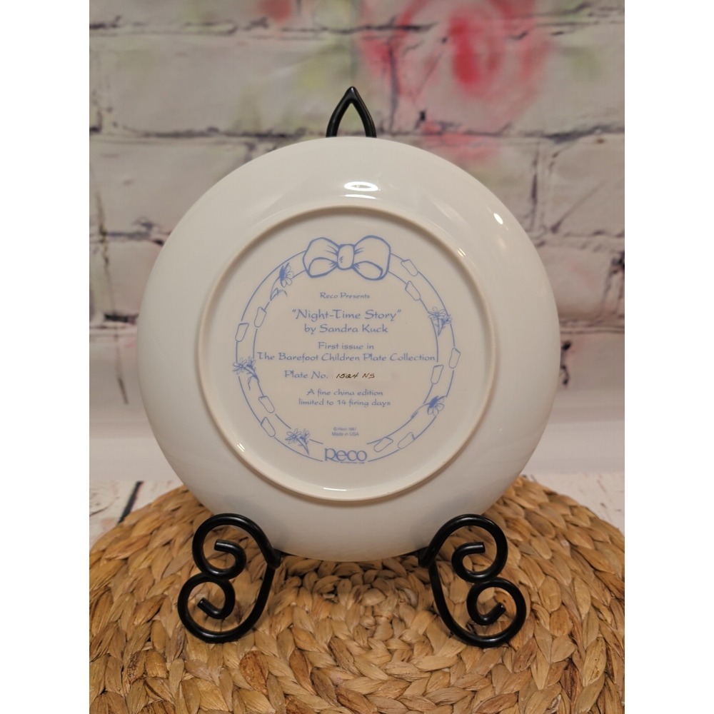 1987 RECO Night-Time Story Barefoot‎ Children Plate by Sandra Kuck Artist - Picture 2 of 4